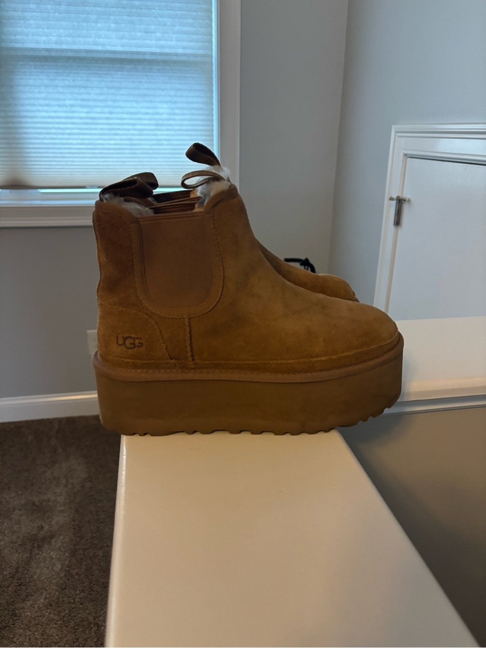 UGG Chestnut Suede Platform Chelsea Booties